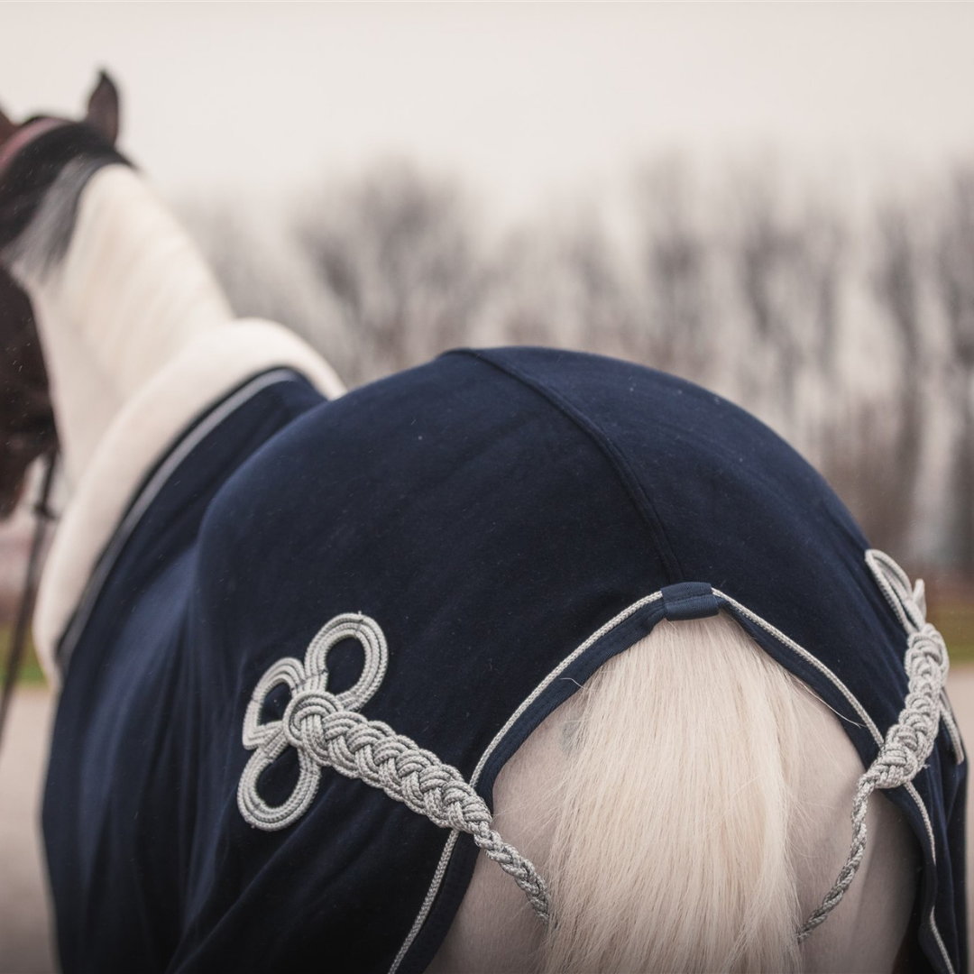 Fleece teddy collar & silver cord - navy