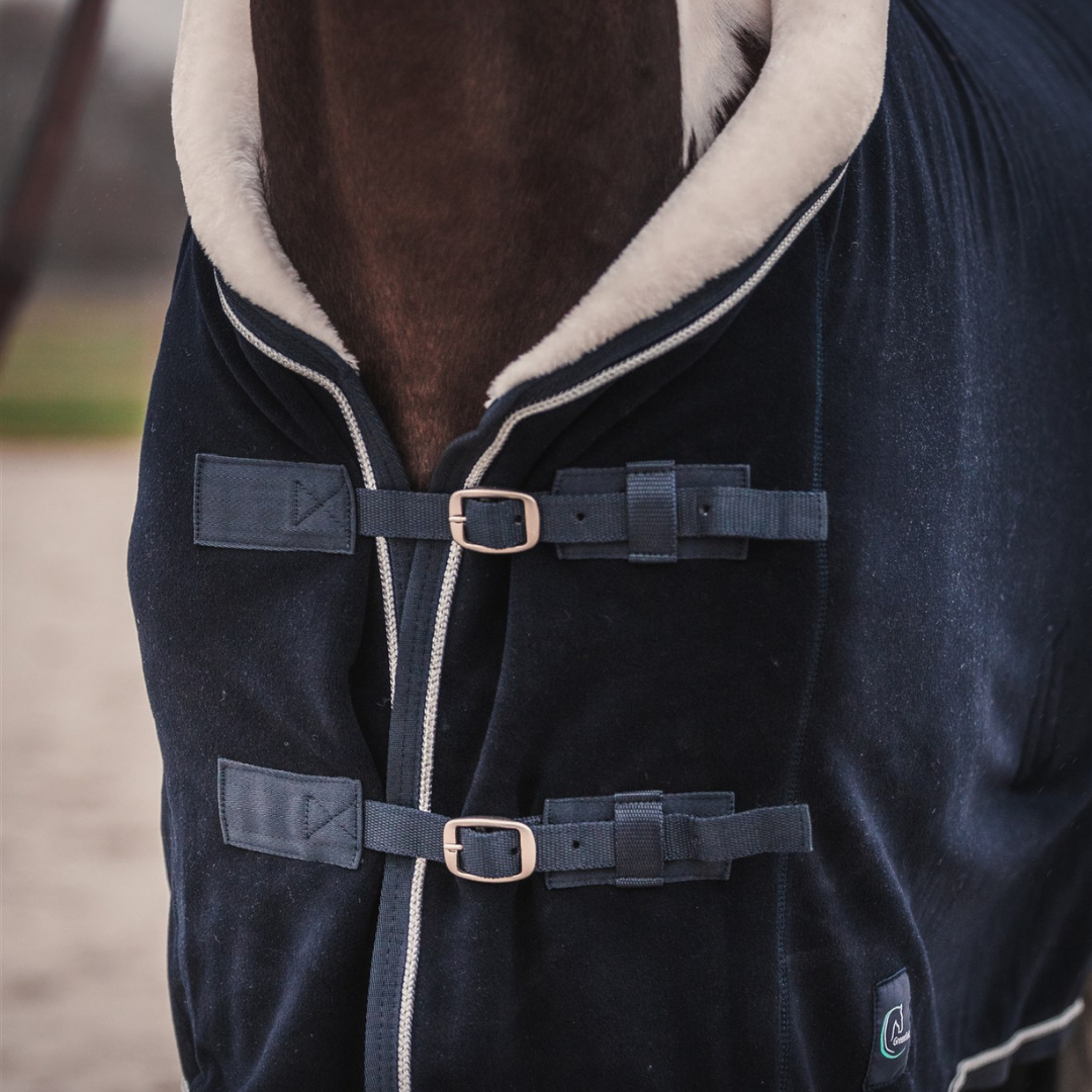 Fleece teddy collar & silver cord - navy