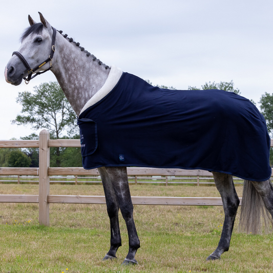 Fleece-Werbedecke mit Teddykragen und GF-Logo - marineblau