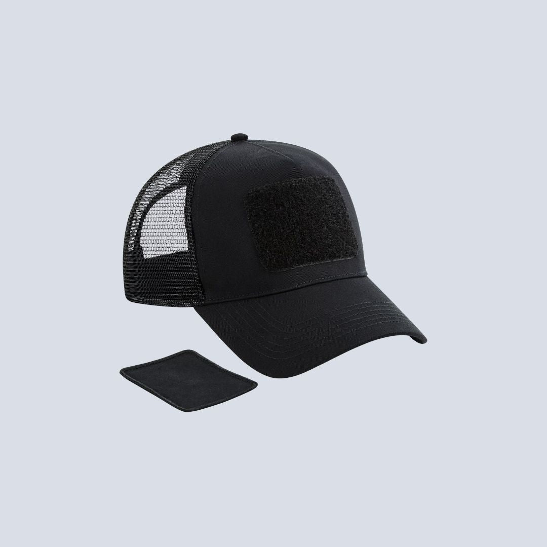Mesh cap with removable patch