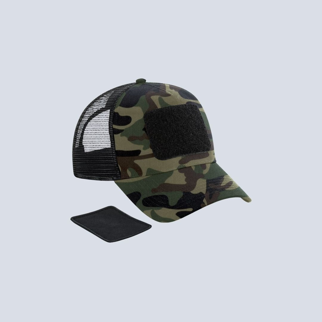 Mesh cap with removable patch