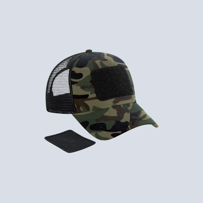 Mesh cap with removable patch