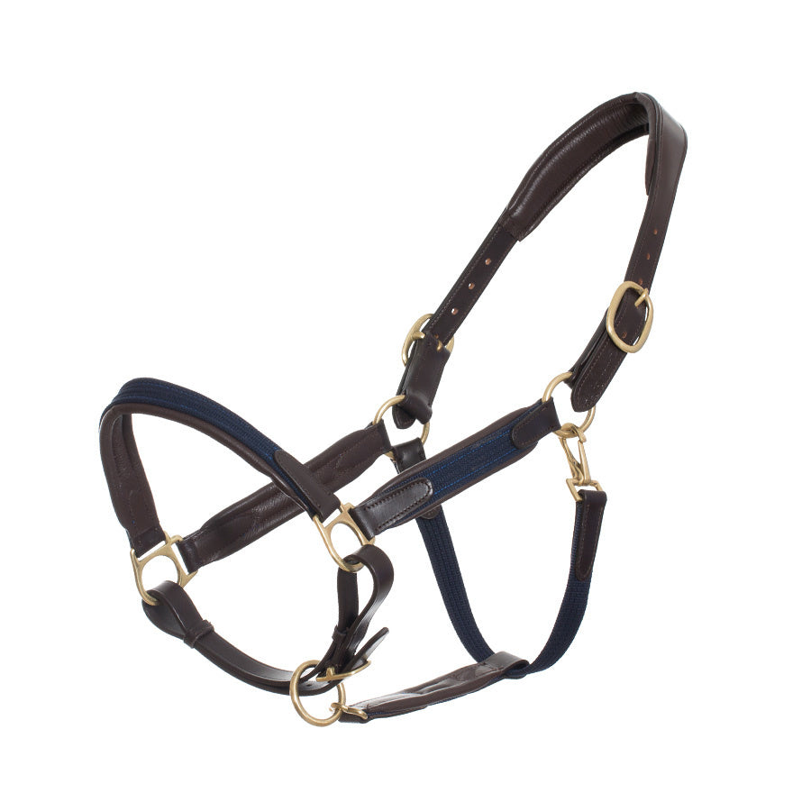 Lederen halster met nylon - blauw - pony