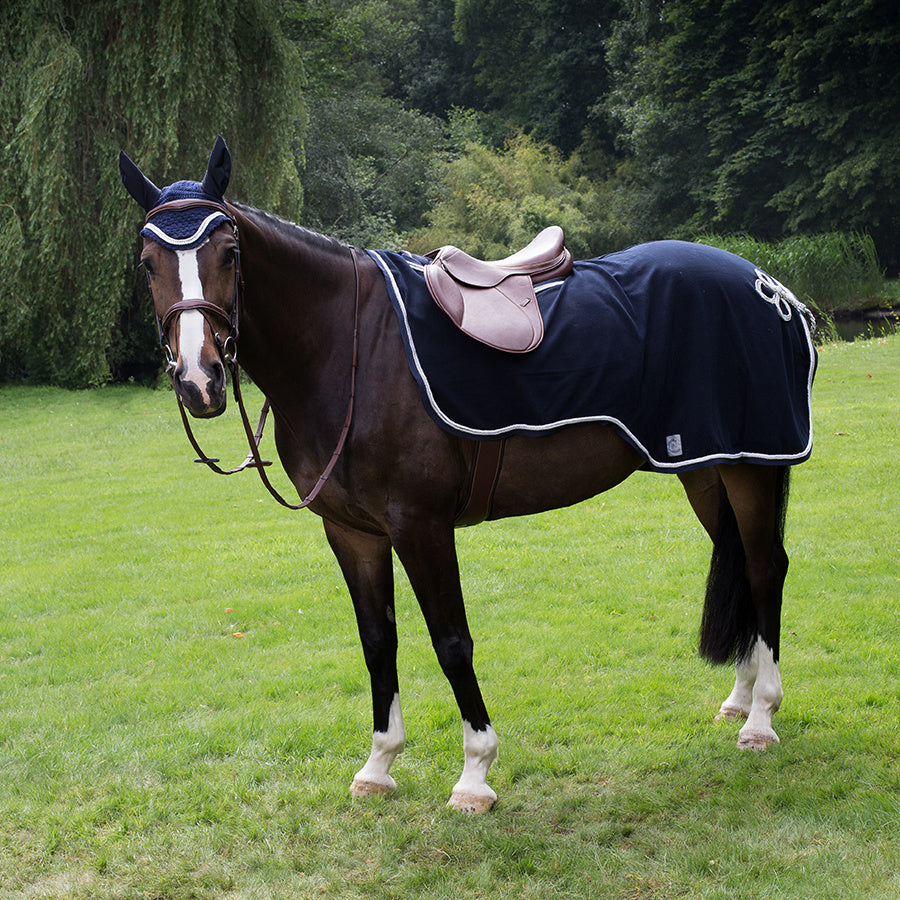 Fleece nierdeken - blauw/rood - wit