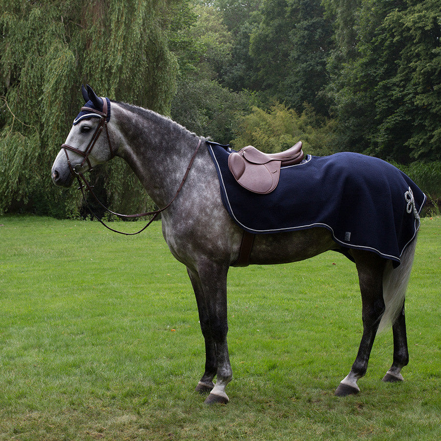 Couvre-reins en laine - bleu marine/bleu marine-gris d'argent 