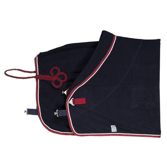 Fleece deken - blauw/bordeaux - wit