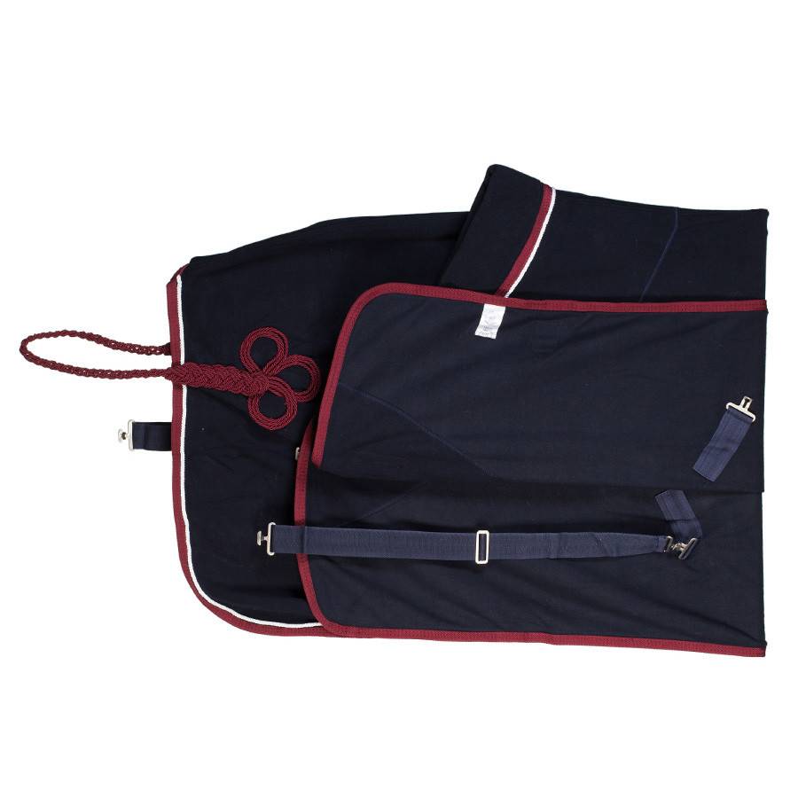 Fleece deken - blauw/bordeaux - wit