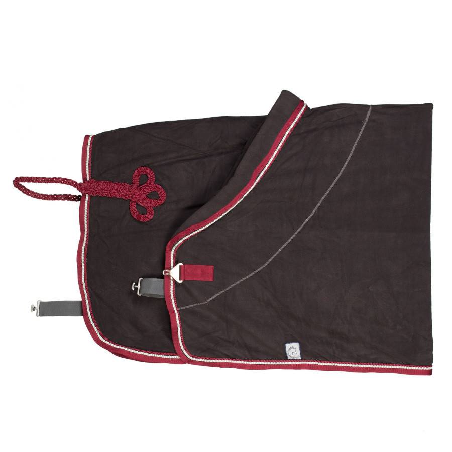 Fleece deken - grijs/bordeaux - zilvergrijs/bordeaux