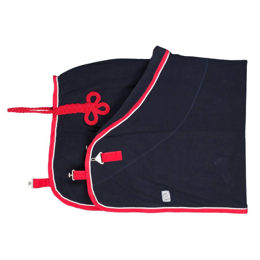 Fleece deken pony - blauw/rood - wit