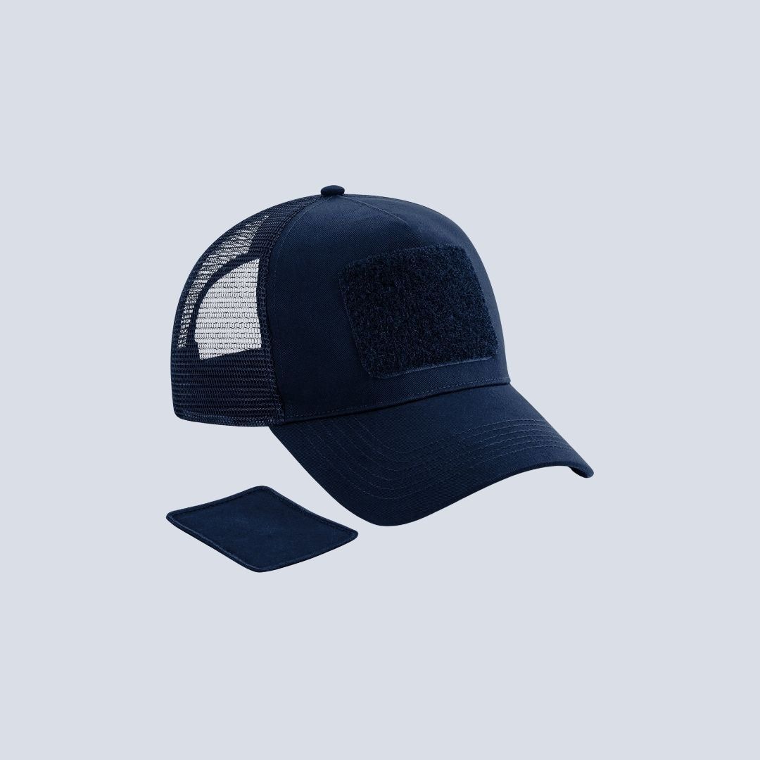 Mesh cap with removable patch