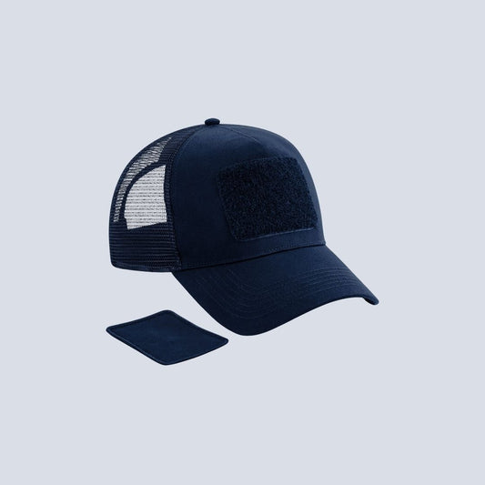 Mesh cap with removable patch
