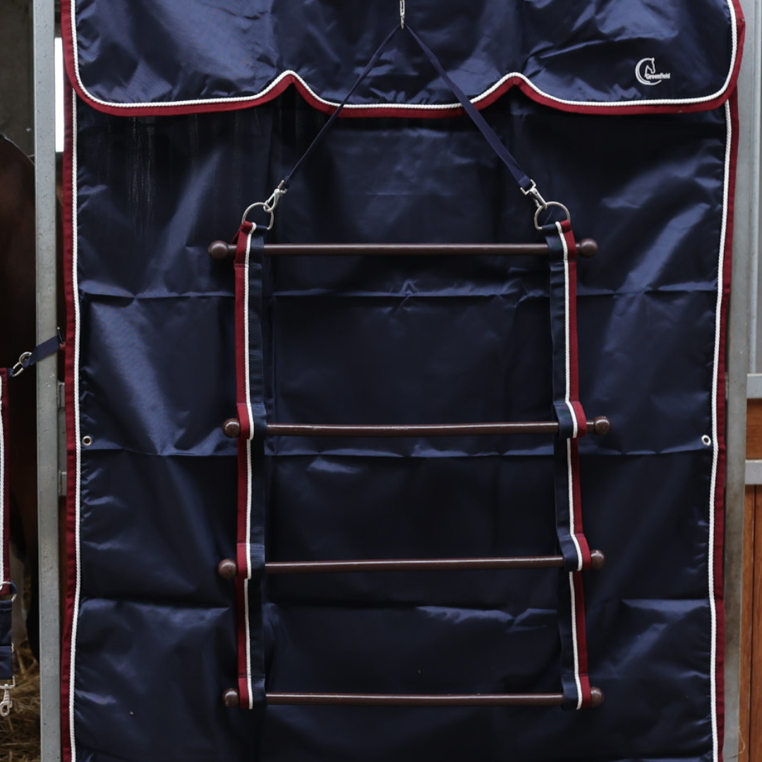 Porte tapis bleu marine/bordeaux - blanc