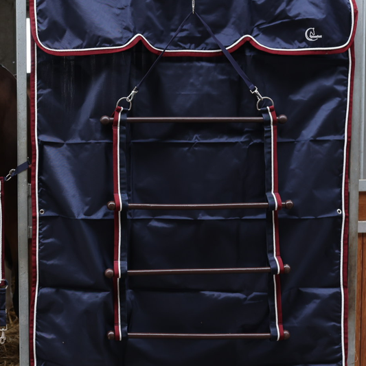 Porte tapis bleu marine/bordeaux - blanc
